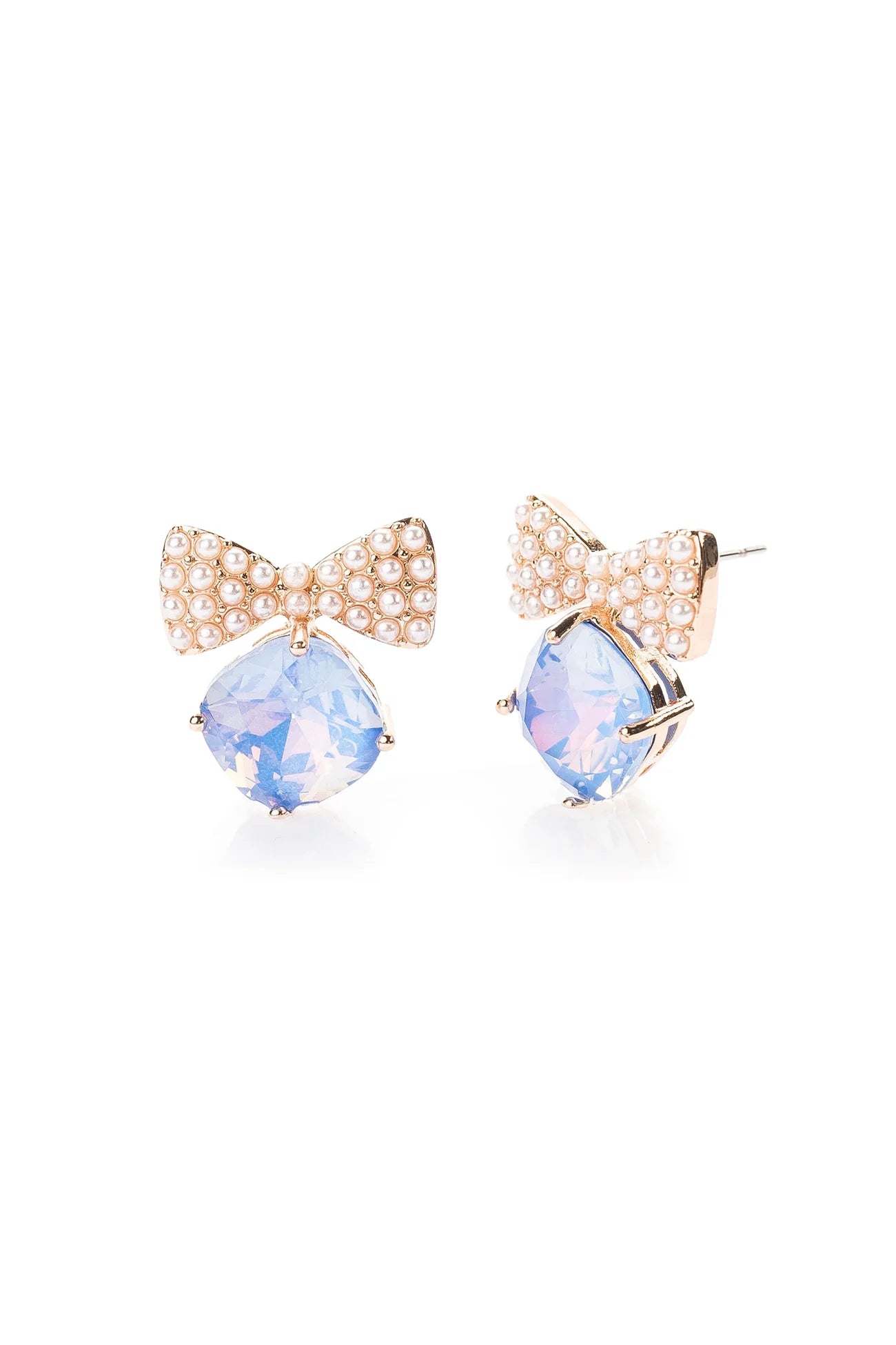 Bow Tie Crystal Post Earring -Sky blue